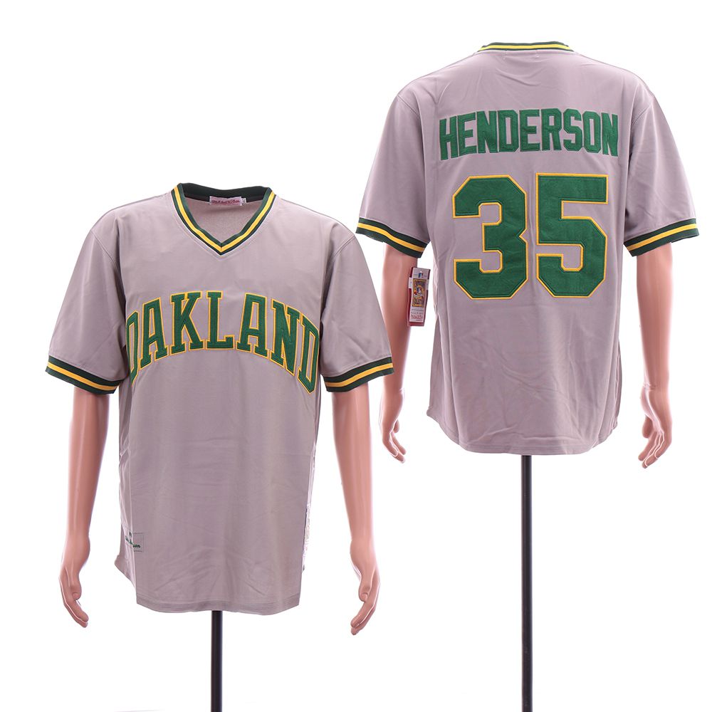 Men Oakland Athletics #35 Henderson Grey Throwback MLB Jerseys->atlanta braves->MLB Jersey